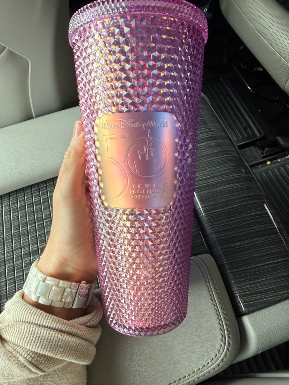 Walt Disney World 50th Anniversary Pink Iridescent Studded Tumbler - No Straw